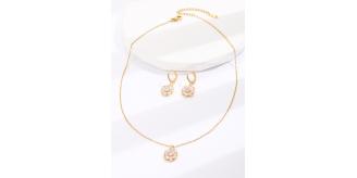 20 pcs - Flower Zircon Crystals Necklace and Huggies Earring Gold Tone 2 Pcs Jewellery Set - 10 Sets|GCJ385|UK SELLER