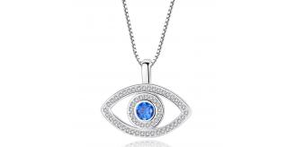 10 pcs - Blue Evil Eye Zircon Crystal Silver Plated Pendant Necklace|GCJ400|UK SELLER