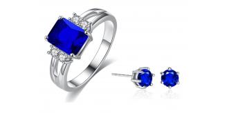 20 pcs - Trilogy Emerald Blue Crystal Ring and Earrings Set - 10 Sets - Random Size|GCJ032+GCJ019|UK SELLER
