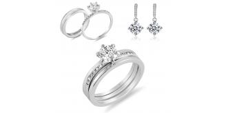 30 pcs - Brilliant Cut Eternity Double Ring and Classy Drop Earrings Set - 10 Sets - Random Size|GCJ040+GSVE053|UK SELLER