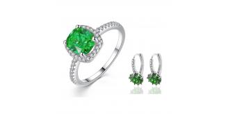 20 pcs - Emerald Green Crystal Ring and Huggies Earrings with Cubic Zirconia Set - 10 Sets - Random Size|GCJ048+GCJ005-Green-Random|UK SELLER