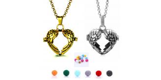 10 pcs - Aroma Diffuser Essential Oil Aromatherapy Heart Angel Wings Locket Pendant Necklace - 2 Colours - 5 Each Colour|GCC114-Gold/Silver|UK SELLER
