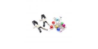 10pcs - Breast Simulation Clothes Pegs with Small Coloured Bells Chain Sequin Bra-Less Nipple Clamp Clips|GCSM025|UK SELLER