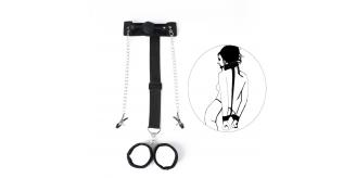 5pcs - All In One Bondage Harness With Handcuffs Restraints Silicone Ball Gag Nipple Clamp|GCSM034|UK SELLER
