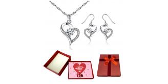 20 pcs - Heart Shaped Pendant Necklace & Earrings with Premium Crystals With Valentine Gift Box - 10 Sets|GSV009-Valentine Box|UK SELLER