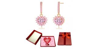 10 pcs - Heart Drop Earrings with Pink Cubic Zirconia Crystals With Valentine Gift Box|GCJ136-Valentine Box|UK SELLER