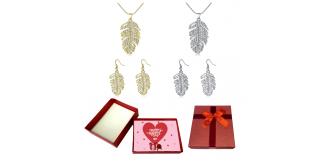 20 pcs - Gold and Silver Feathers Necklace and Earrings Set With Valentine Gift Box - 10 Sets Mixed|GCJ182-Gold/Silver-Valentine Box|UK SELLER