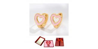 10 pcs - Pink Enamel Love Heart Huggie Hoop Gold Plated Earrings With Valentine Gift Box|GCJ388-Valentine Box|UK SELLER