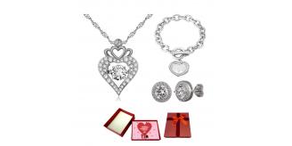 30 pcs - Silver Tree of life Heart Bracelet, Stud Round Earrings And Heart Necklace Tri-Set With Valentine’s Message Box - 10 Sets|GCJ510GCC032GCC07