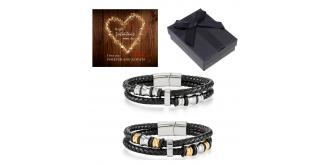 10 pcs - Valentine’s Stylish Men’s Genuine leather Bracelet Silver or Gold With Valentine’s Message Gift Box - Random Colour|GCJ035/GCJ037+Valen