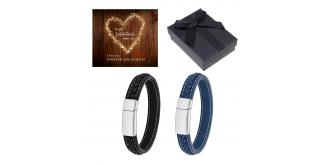 10 pcs - Men’s Genuine Flat Leather Bracelet Selection With Valentine’s Message Gift Box - Random Colour|GCJ043-Black/Blue+ValentinesBox|UK SELLER