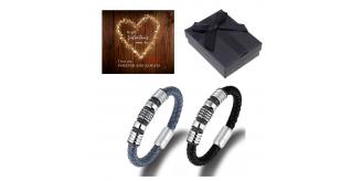 10 pcs - Men’s Genuine “HONOUR” Bracelet in Blue or Black Leather with Titanium Beads with Valentine’s Message Gift Box - Random Colour|GCJ044