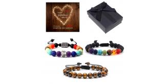 10 pcs - Unisex Seven Chakra Energy Stone Bracelet Pull Cord Adjustable with Valentine’s Message Gift Box - Random Style|GCJ212-1/2/3 +ValentinesBox