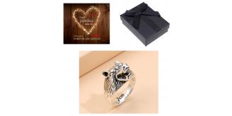 10 pcs - Fashionable Wolf Head Ring Silver Tone with Valentine’s Message Gift Box|GCJ387+ValentinesBox|UK SELLER