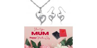 20 pcs - Heart Shape Pendant Necklace & Earrings with Premium Crystals + Mother’s Day Gift Box - 10 Sets|GSV009-MD|UK SELLER
