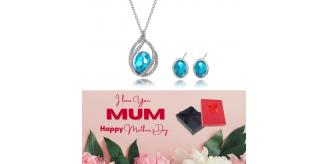 20 pcs -Sparkling Aqua Teardrop Pendant Necklace & Earrings Set with Mother’s Day Message Box - 10 Sets|GCJ165-MD|UK SELLER