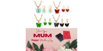 20 pcs - Stunning Gold Butterfly Necklace & Earrings Set + Mother’s Day Gift Box - 10 Sets Random Colour|GCJ171-Set-Green/Red/Black/Light Blue-MD|UK
