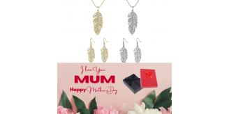 20 pcs - Feathers Necklace and Earrings Set + Mother’s Day Gift Box - 10 Sets Random Colour|GCJ182-Gold/Silver-MD|UK SELLER