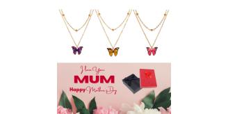 10 pcs - Butterfly Gold Tone Layered Pendant Necklace + Mother’s Day Message Gift Box - Random Colour|GCJ245-Yellow/Red/Purple-MD|UK SELLER