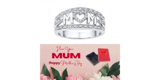 10 pcs - Mom Zircon Crystals Band Silver Tone Ring + Mother’s Day Message Gift Box - Random Size|GCJ331-Mum-K/M/P/R-MD|UK SELLER