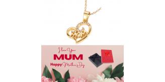10 pcs - MUM Heart Zircon Crystals Gold Tone Pendant Necklace + Mother’s Day Message Gift Box|GCJ347-MD|UK SELLER