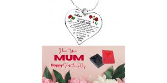 10 pcs -To My Mum Love Heart Red Rose Flower Silver Necklace + Mother’s Day Gift Box|GCJ364-MD|UK SELLER