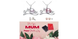 20 pcs - 2pcs Set Mum Freshwater Pearl Necklace and Earrings Set + Mother’s Day Message Gift Box - 10 Sets Random Colour|GCC073GCJ231-WHITE/PURPLE-M
