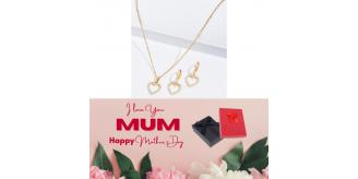 20 pcs - Love Heart Zircon Crystals Necklace and Huggies Earring Gold Tone 2 Pcs Jewellery Set + Mother’s Day Message Gift Box - 10 Sets|GCJ382-MD|U