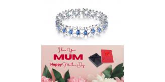 10 pcs - Multi-linked Rhodium Plated Blue Cubic Zirconia Bracelet + Mother’s Day Message Gift Box|GCJ023-MD|UK SELLER