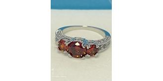 10 pcs - Vintage Three Stone Red Ruby Zircon Crystals Silver Ring - Random Size|GCJ560-M/P/R|UK SELLER