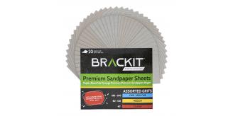 JOBLOT OF 20 packs of Brackit 20 Piece Sandpaper Sheet Set - Assorted Grits 60, 80, 120, 180, 240 - Anti-Clogging Finish and Longer Lifetime - Multipu