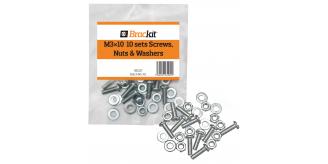 100 x Pack of 10 Sets M3X10mm (1/8”x13/32”) Screws, Nuts & Washers – Steel Round Head Design – High-Grade for Home Commercial and Industrial U