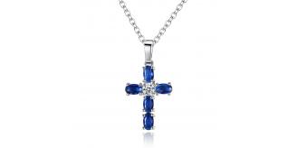 10pcs - Beautiful Blue Sapphire Crystal Cross Silver Pendant Necklace|GCJ411|UK seller