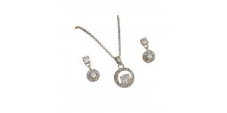 10pcs - Silver Tone Cubic Zirconia Halo Clear Crystal Pendant Necklace and Earrings Set|GCJ414|UK seller