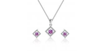 10pcs - Dimond Shape Purple Crystal Necklace and Stud Earrings Set|GCJ417|UK seller