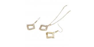 10pcs - Gold Tone Crystal Square Shape Necklace and Earrings Set|GCJ421|UK seller