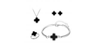 40pcs - Elegant Black Four Leaf Clover Necklace, Earring, Bracelet and Ring Jewellery 10 sets|GCJ423|UK seller