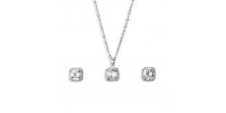 10pcs - Silver Tone Square Crystal Pendant Necklace and Stud Earrings Set|GCJ428|UK seller
