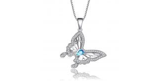 10pcs - Beautiful Blue Crystal Butterfly Silver Pendant Necklace|GCJ435|UK seller