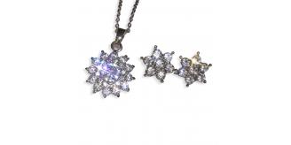 10pcs - Sparkling Crystal Sunflower Necklace And Stud Earrings Set In Silver Tone|GCJ415|UK seller