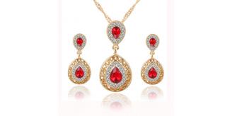 10pcs - Gold Tone Women Red Water Drop Crystal Pendant Necklace and Earrings Set|GCJ427|UK seller