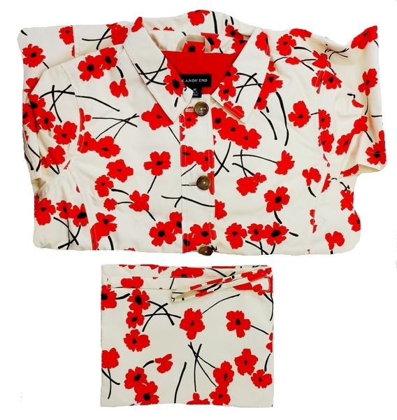 LANDS END PRETTY FLORAL POPPY ORANGE/RED SALSA RAIN MAC COAT JACKET