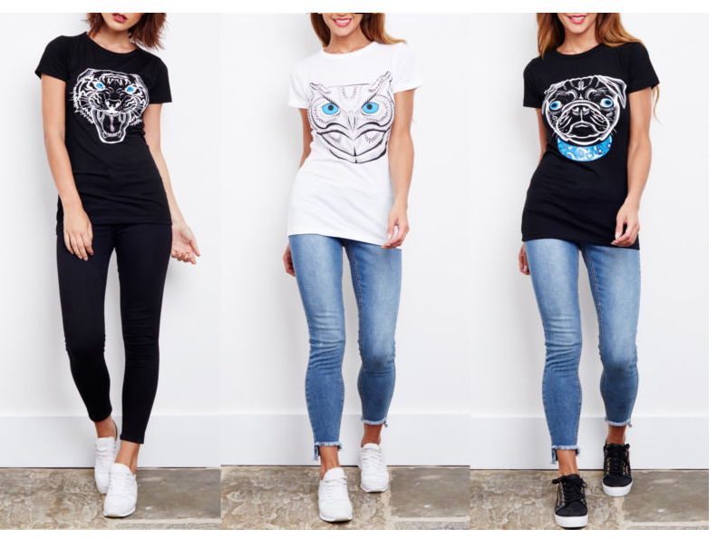 Joblot of 200 Ladies Animal T Shirts Womens Tiger Pug Owl Print