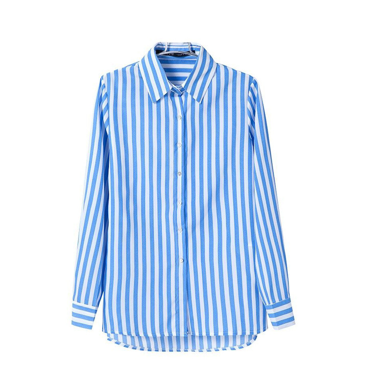 Women's Ladies Shirt Top Striped Cotton Full Sleeve