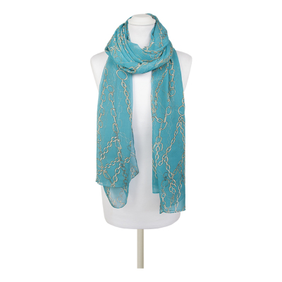 Wholesale Job Lot Clearance Blue Chain Print Chiffon Scarf