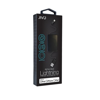 50 x Jivo Retractable Lightning Cable Lead For iPhone X 10 8 7 6s 6 5 5s SE iPad Mini Air Pro - Black (JI-1859)