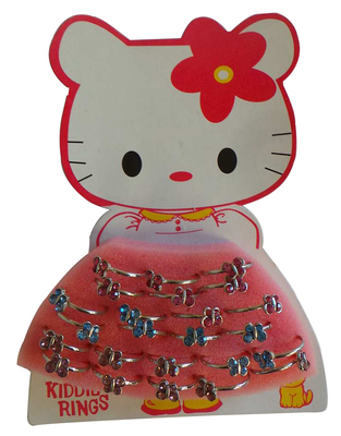 Wholesale Joblot of 72 Girls Butterfly Rings on Kitty Display Board Mixed Colour