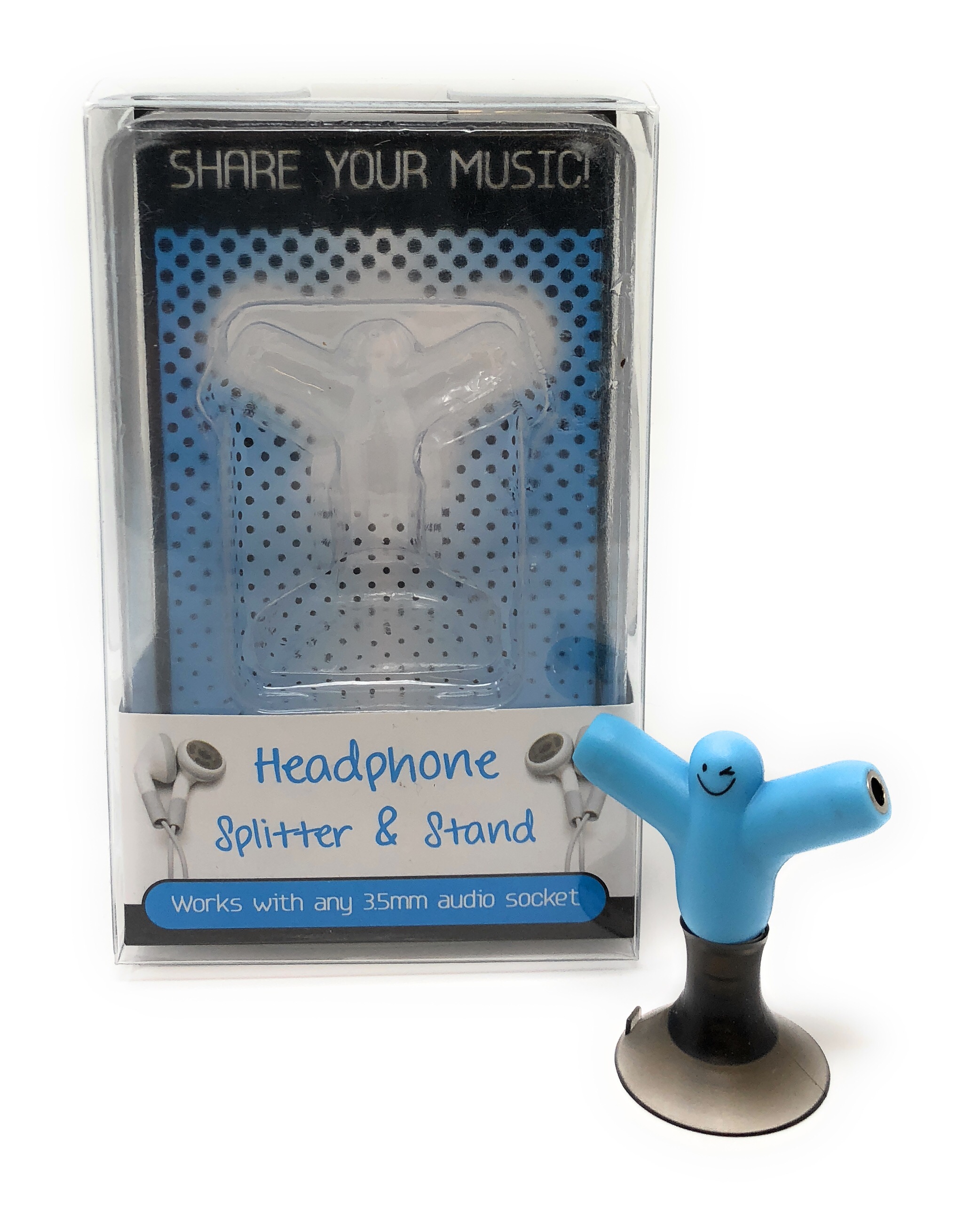 Wholesale lot of 48 x Novelty Headphone Ear Phone Splitter and Suction Stand in Blue