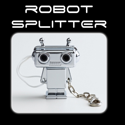 Wholesale lot of 48 x Robot Design Headphone Splitter Silver Novelty Keychain 