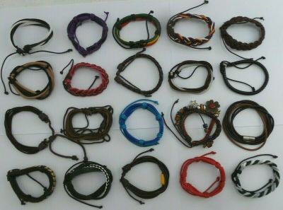Wholesale Lot of 100 Leather And Some Faux Leather Bracelets, Mens & Womens